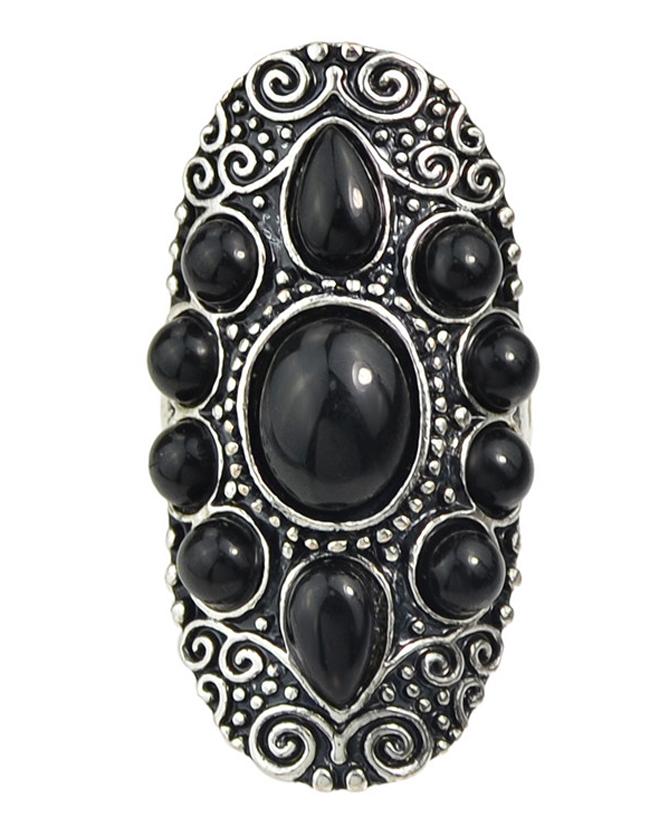 Shein Black Gemstone Women Metal Ring