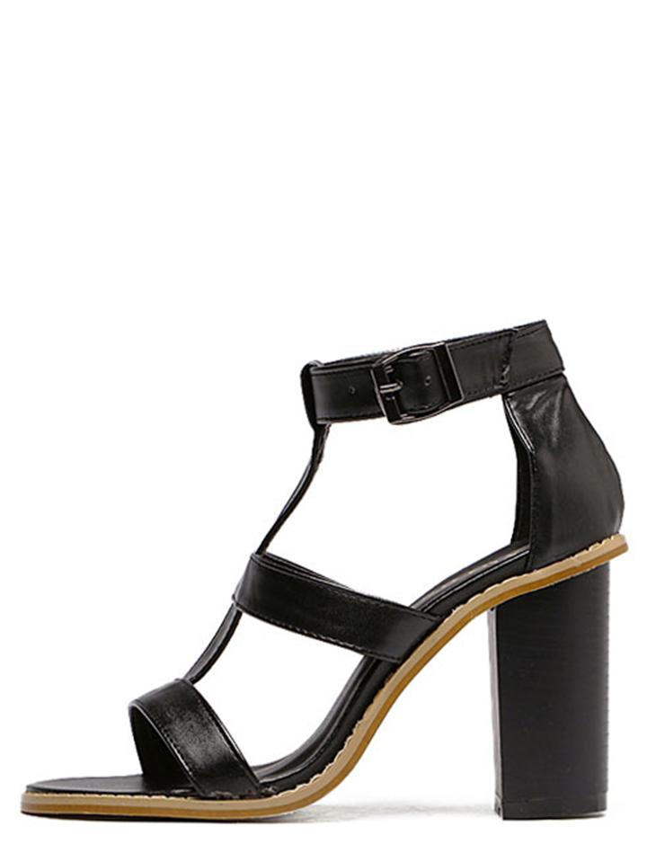 Shein Black Peep Toe Buckle T-strap Sandals
