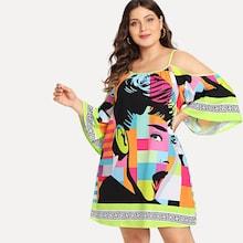 Shein Plus Cold Shoulder Figure Print Dress