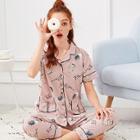 Shein Cartoon Print Button Up Pajama Set