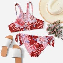 Shein Tie Side Ladder Cut-out Random Floral Bikini Set