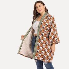 Shein Plus Botanical Print Open Front Coat