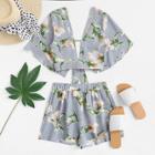 Shein Knot Detail Floral Blouse With Shorts