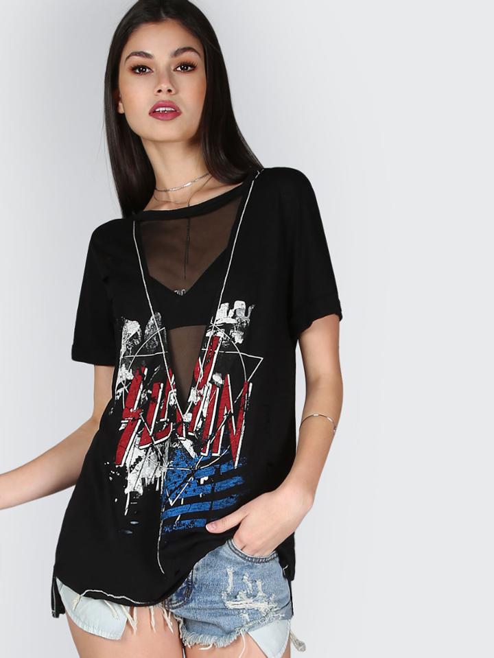 Shein Mesh Insert Slayin Tee