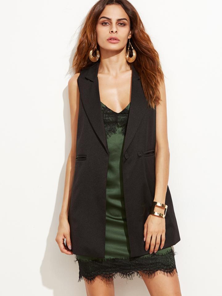Shein Black Notch Lapel Sleeveless Blazer