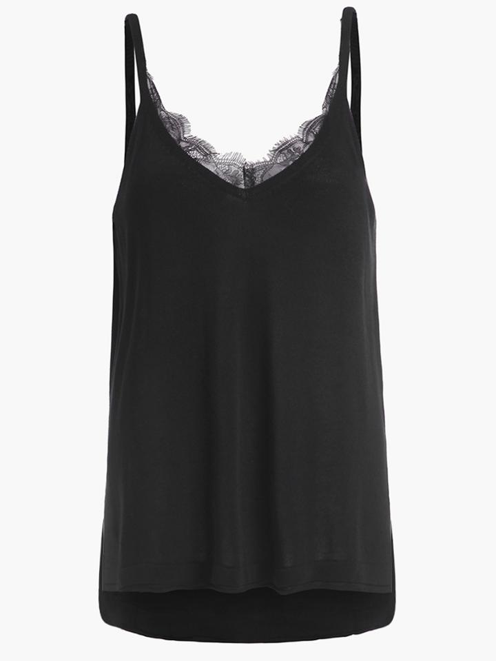 Shein Lace Trim Double V Neck High Low Cami Top