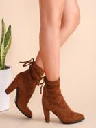 Shein Camel Faux Suede Point Toe Tie Back Boots