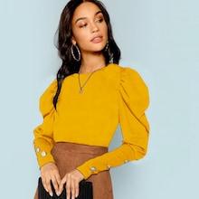 Shein Leg-of-mutton Sleeve Solid Tee