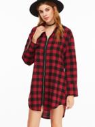 Shein Check Plaid High Low Curved Hem Zipper Dress