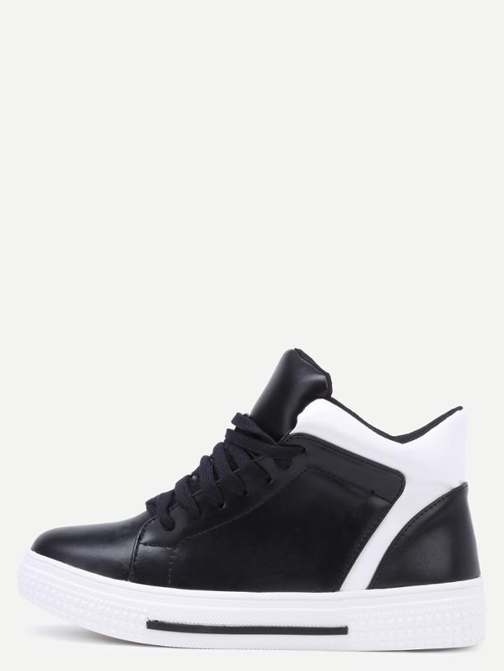 Shein Black Round Toe Lace Up High Top Sneakers