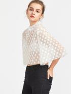 Shein Elbow Sleeve Pearls Embellished Crop Top