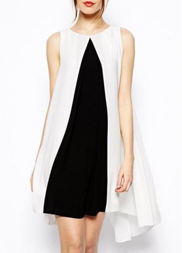 Rosewe Fashionable Color Block Round Neck High Low Dress