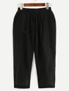 Shein Black Elastic Waist Hollow Out Lace Pants