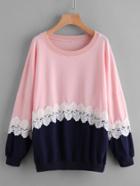 Shein Color Block Lace Applique Sweatshirt