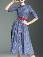 Shein Blue Stars Print Belted Pockets Denim Dress