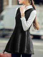 Shein Black Long Sleeve Lapel Skater Dress