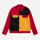Shein Men Button & Pocket Up Color-block Jacket