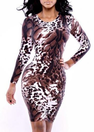 Rosewe Retro Print Design Long Sleeve Dress For Woman