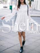 Shein White Lace Embroidered Bell Sleeve Dress