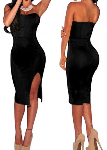 Rosewe Black Side Slit Bodycon Tube Dress