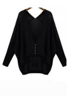 Rosewe Comfy Black Button Closure Batwing Sleeve Woman Cardigans