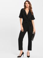 Shein Notch Collar Self Belted Solid Jumpsuit