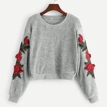 Shein Floral Appliques Drop Shoulder Teddy Sweatshirt