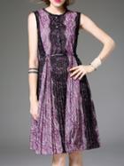 Shein Purple Crew Neck Lace A-line Dress