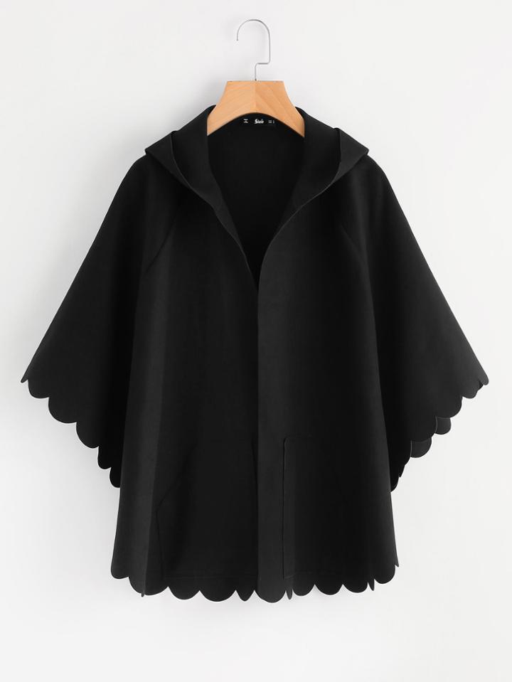 Shein Scallop Edge Hoodie Batwing Coat