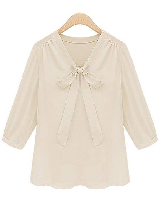 Shein White Bowknot Chiffon Shirt