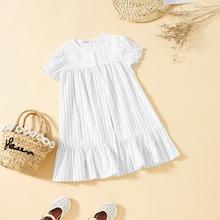 Shein Girls Cut And Sew Striped Ruffle Hem Dress