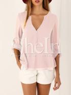 Shein Apricot Ajustable Cuff High Low Blouse