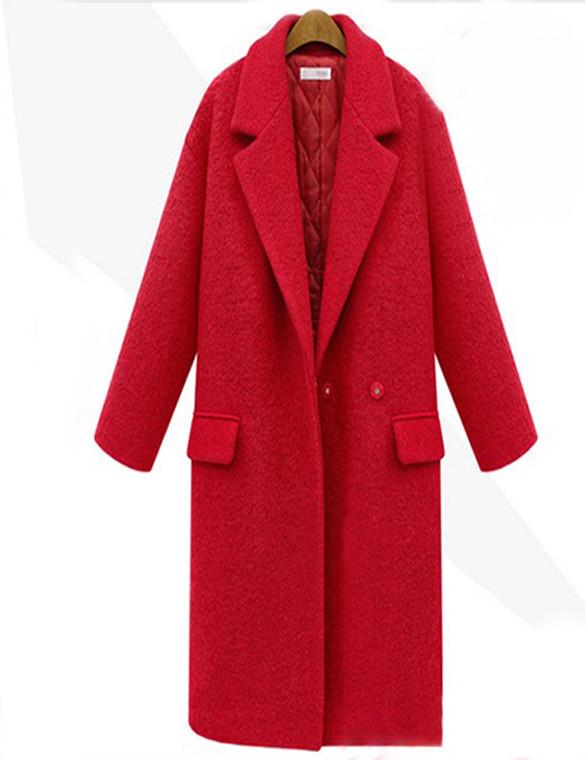 Shein Red Lapel Single Button Pockets Long Coat