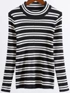 Shein Black And White Striped Round Neck Knitwear