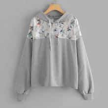 Shein Plus Contrast Mesh Drawstring Detail Hoodie