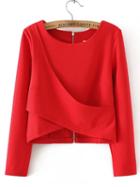 Shein Red Round Neck Cross Front Crop T-shirt