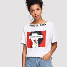 Shein Boat Neck Figure Print Tee