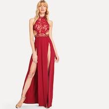 Shein Contrast Lace Zip Back Split Dress
