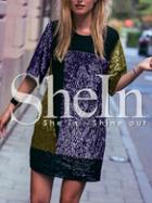 Shein Black Color Block Sequined Dress
