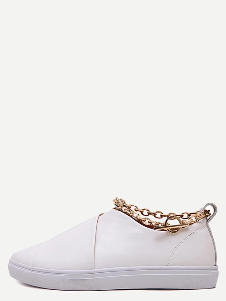 Shein White Chain Decorated Thick-soled Flats