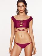 Shein Boat Neck Criss Cross Design Bikini Set