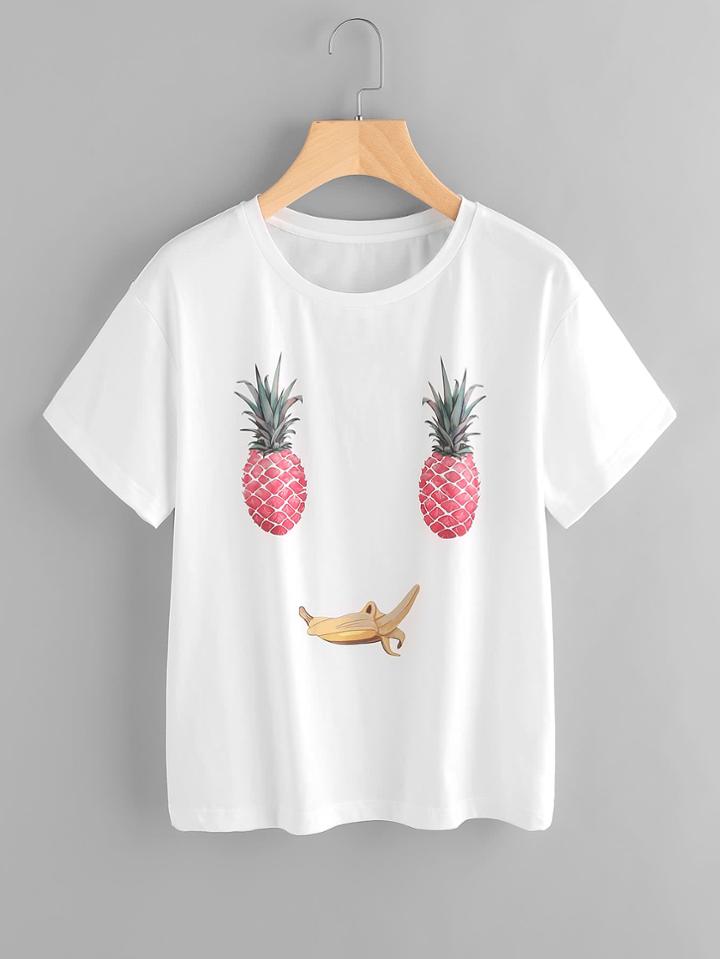 Shein Fruit Face Print Tee