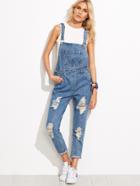 Shein Blue Ripped Cuffed Overall Jeans