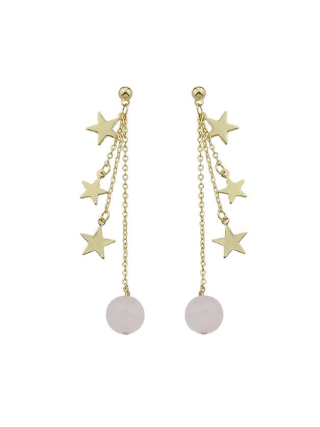 Shein Pink Multi Layers Chain Brincos Star Pattern Beads Dangle Earrings