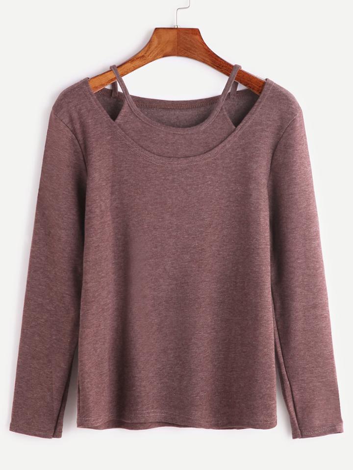 Shein Coffee Long Sleeve 2 In 1 T-shirt