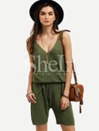 Shein Army Green Sleeveless Tie Jumpsuit