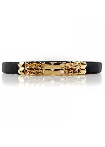 Rosewe Twist Black Metal Chain Elastic Pu Belt