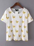 Shein White Yellow Short Sleeve Cock Print T-shirt