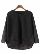 Shein Black Dip Hem See-through Stripe Loose Blouse