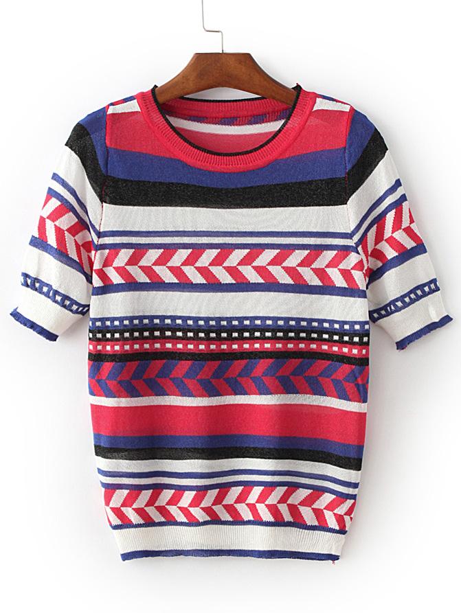 Shein Multicolor Elastic Cuff Stripe Knitwear